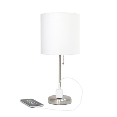 Simple Designs 19.5" LED Table Lamp, Brushed Steel/White Shade (LT2024-WHT-CCLB)