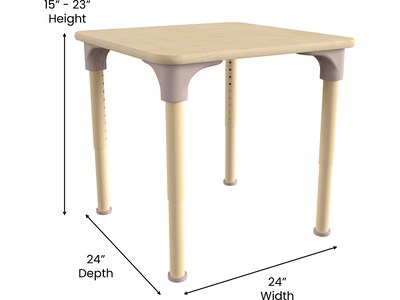 Flash Furniture Bright Beginnings Hercules Square Table, 24" x 24", Height Adjustable, Beech (MK-ME088023-GG)
