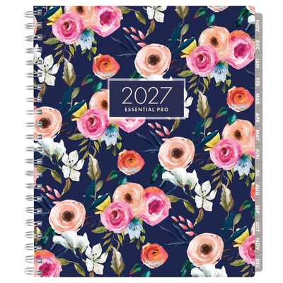2027 Excello Brands Essential Pro Planner 8.5" x 11" Calendar Year Weekly & Monthly, Hardcover, Small Navy Floral