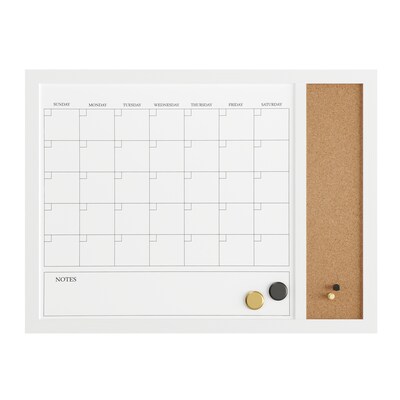 Martha Stewart Everette Magnetic Cork-Dry Erase Monthly Calendar Combo Set, Engineered Wood Frame, 24"x18" (BRPMCO4C14561WT)