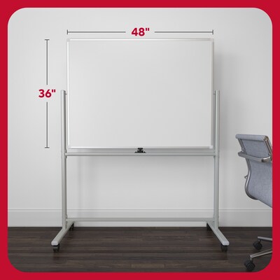 TRU RED™ Magnetic Painted Steel Mobile Dry Erase Board, Aluminum Frame, 4' x 3' (TR62619)
