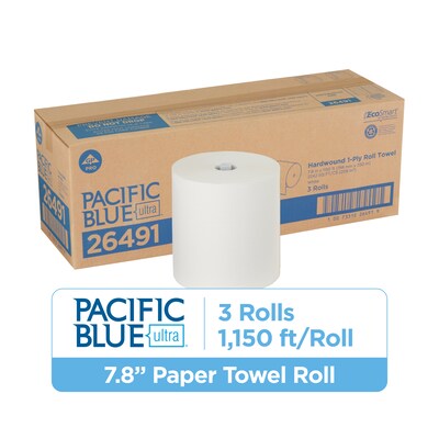 Pacific Blue Ultra 8 High-Capacity Hardwound Paper Towels, 1-Ply, 3 Rolls/Carton (26491)