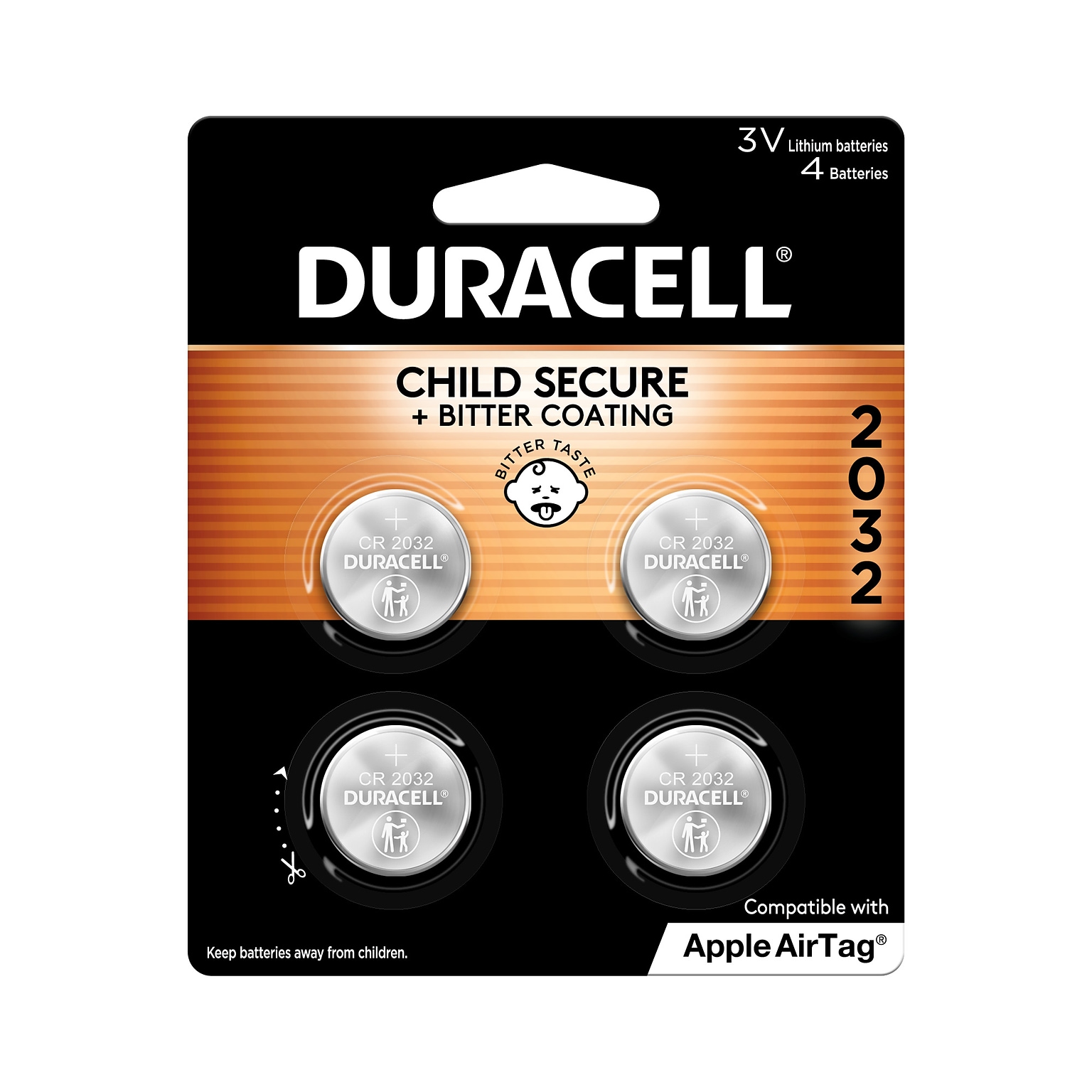 Duracell 2032 Lithium Battery, 3V, 4/Pack (DURDL2032B4PK)