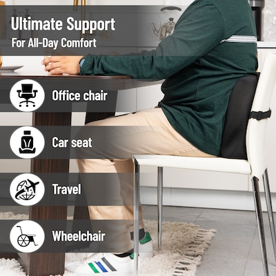 Mind Reader Memory Foam Lumbar Support Pillow with Air-Cloud Technology, Black (BACKSAM-BLK)