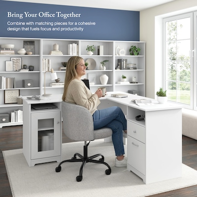 Bush Furniture Cabot 60"W L Shaped Computer Desk with Storage, White (WC31930K)