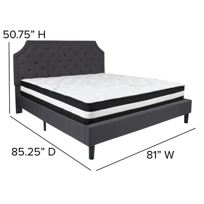 Flash Furniture Brighton Tufted Upholstered Platform Bed in Dark Gray Fabric with Pocket Spring Mattress, King (SLBM16)