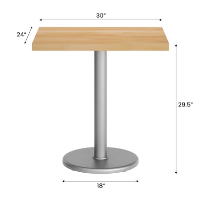 Flash Furniture Bennett Wooden Commercial Indoor Table, 30" x 24", Natural Top/Silver Base (GSF2430NTTR18S)