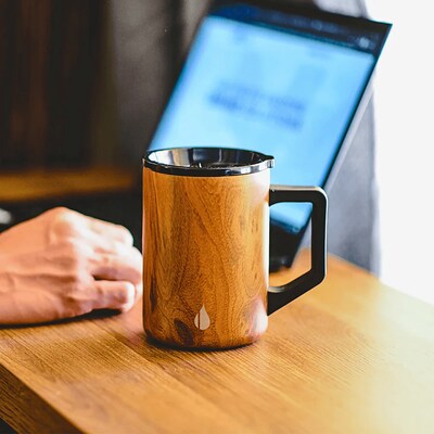 Elemental Summit Stainless Steel Travel Mug, 16 oz., Teakwood (EMLEM16WD1)