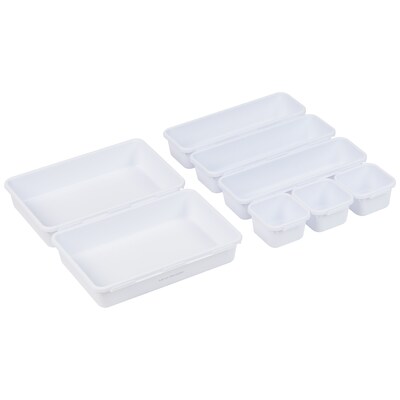Mind Reader 8-Piece Plastic Drawer Organizer, White (8INTBOX-WHT)