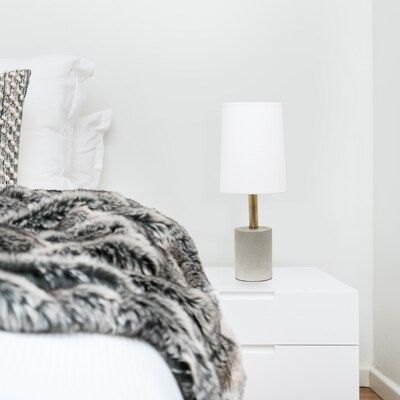 Lalia Home Antique Brass Concrete Table Lamp with Linen Shade, White (LHT-5000-WH)