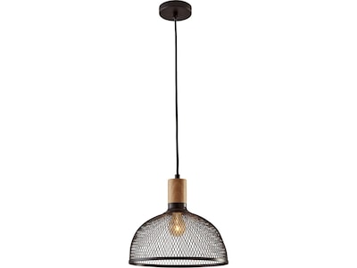 Adesso Dale 1-Light Incandescent/CFL Pendant, Matte Black/Natural Rubberwood (6268-01)