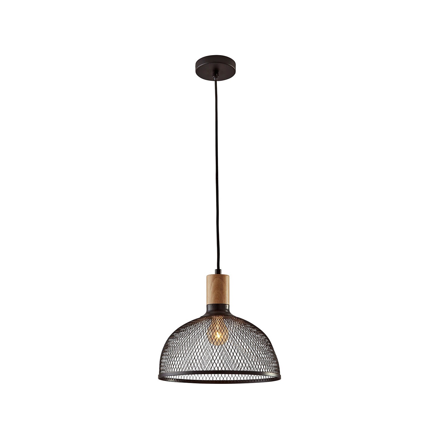 Adesso Dale 1-Light Incandescent/CFL Pendant, Matte Black/Natural Rubberwood (6268-01)