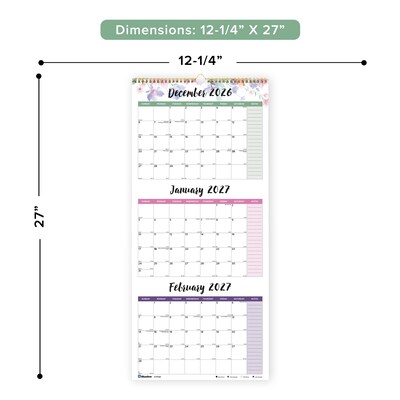 2026-2027 Blueline Colorful Passion Floral 12.25 x 27 Three-Month Wall Calendar (C171129-27)