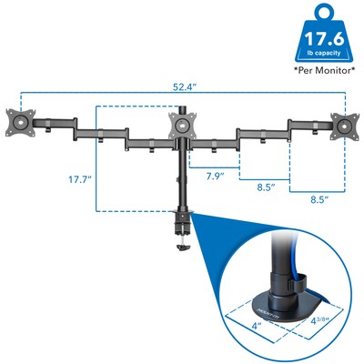 Mount-It! Triple Monitor Mount 3-Screen Desk Stand, Holds Up to 66 lbs., Black (MI-1753)