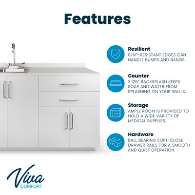 Viva Comfort 36.32'' Exam Room Storage Cabinet With Left Sink, 2-Shelves, 2-Drawers, Gray (ADI902-B-48-L-GRY)