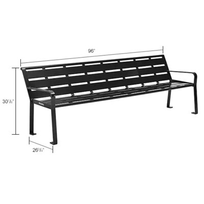 Global Industrial 8' Outdoor Horizontal Steel Slat Park Bench w/ Back, Black (436976BK)