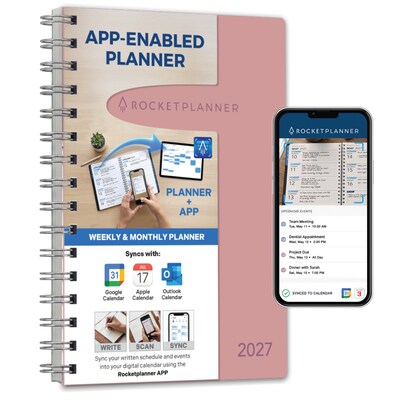 2027 Rocketbook Rocketplanner 6 x 8 Calendar Year Weekly & Monthly Planner, Plastic Cover (RKPL-CY27-5-PK)