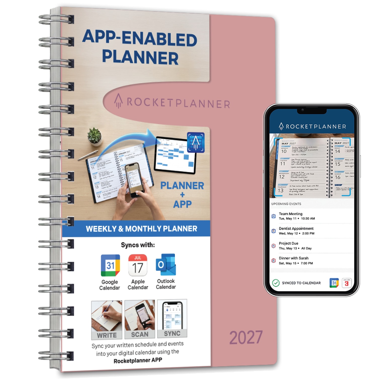 2027 Rocketbook Rocketplanner 6 x 8 Calendar Year Weekly & Monthly Planner, Plastic Cover (RKPL-CY27-5-PK)