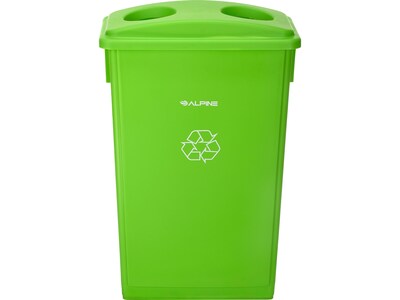 Alpine Industries Polypropylene Recycling Bin with Lid and Dolly, 23 Gallon, Lime Green (ALP477-LGRN3-PKD)