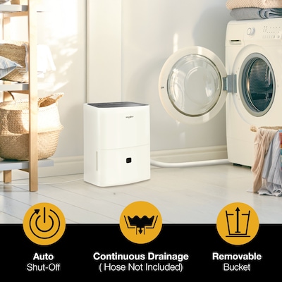 Whirlpool Energy Star 25-Pint Portable Dehumidifier, Covers up to 1,500 sq. ft., White (WHAD251AW)