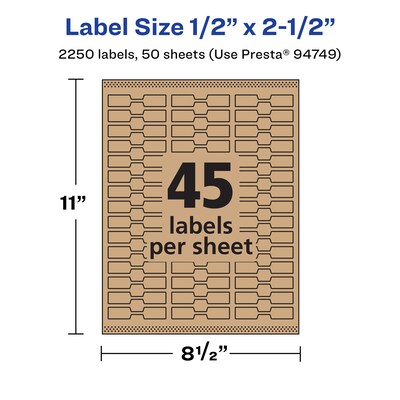 Avery Laser/Inkjet Multipurpose Labels, 2.5" x ", Kraft Brown, 2250/Box (94749)
