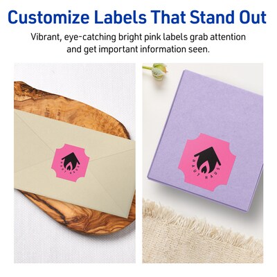 Avery Laser/Inkjet Square Scalloped Multipurpose Labels, 1-5/8" x 1-5/8", Bright Pink, 800/Pack (94110)