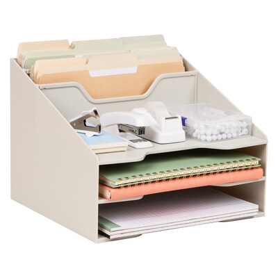 Mind Reader 5-Compartment Plastic Desk Tray, Beige (ANCHBOX5-BEI)