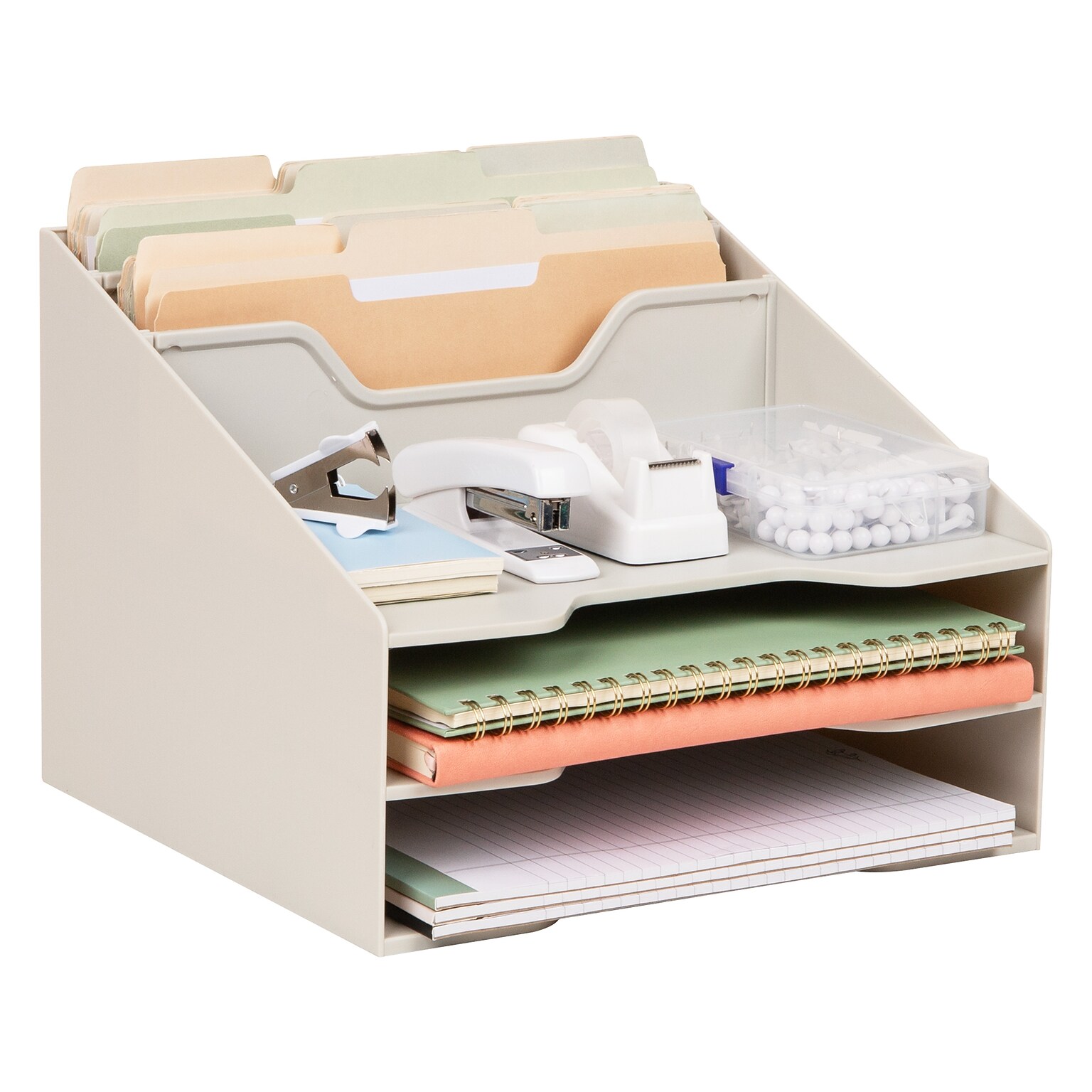 Mind Reader 5-Compartment Plastic Desk Tray, Beige (ANCHBOX5-BEI)