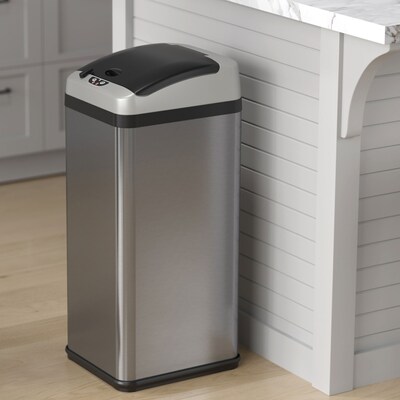 halo Stainless Steel Rectangular Extra-Wide Sensor Trash Can with AbsorbX Odor Control System, 13 Gal., Silver (SC13RX)