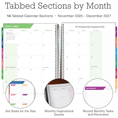 2027 Excello Brands 8.5" x 11" Weekly & Monthly Planner, Paperboard Cover, Rainbow Floral (NRY27-DLX-53)