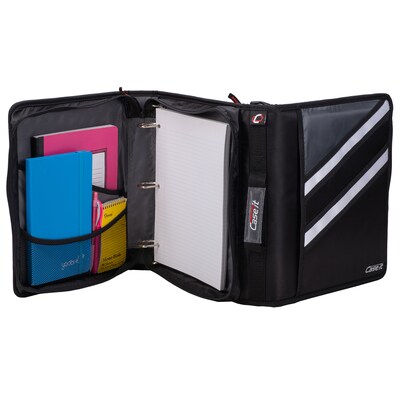 Case It 1 1/2" 3-Ring Zipper Binders, D-Ring, Black (Z-176 BLK)