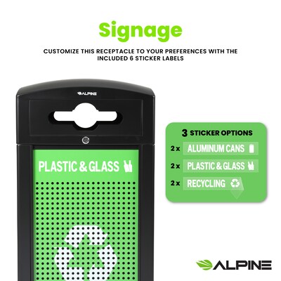 Alpine Industries GS Series Steel Trash Can & Recycling Bin Combo, 80 Gallon, Green (ALP471-40-SILGC-MK)