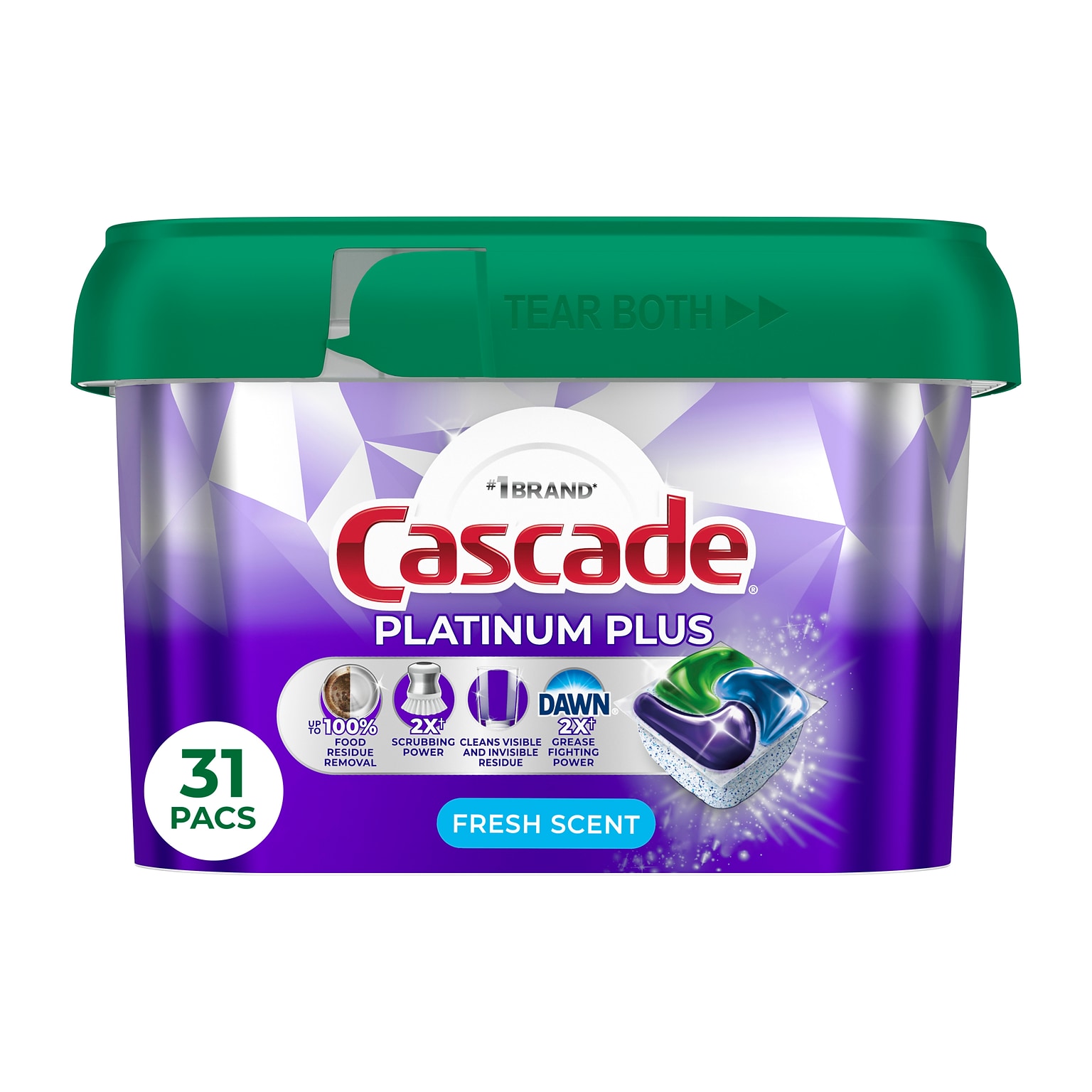 Cascade Platinum Plus ActionPacs Dishwashing Detergent Pods, Fresh Scent, 31 Pods/Box (57916/6157)