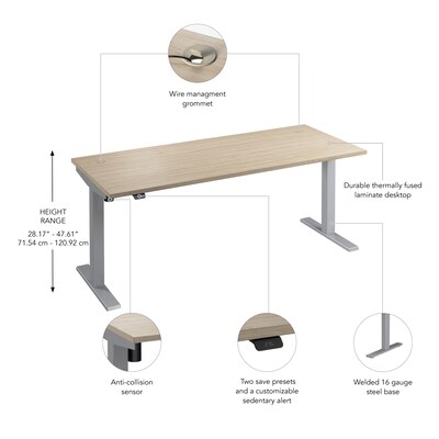 Bush Business Furniture Move 40 Series 72"W Electric Adjustable Standing Desk, Natural Elm/Cool Gray Metallic (M4S7230NESK)