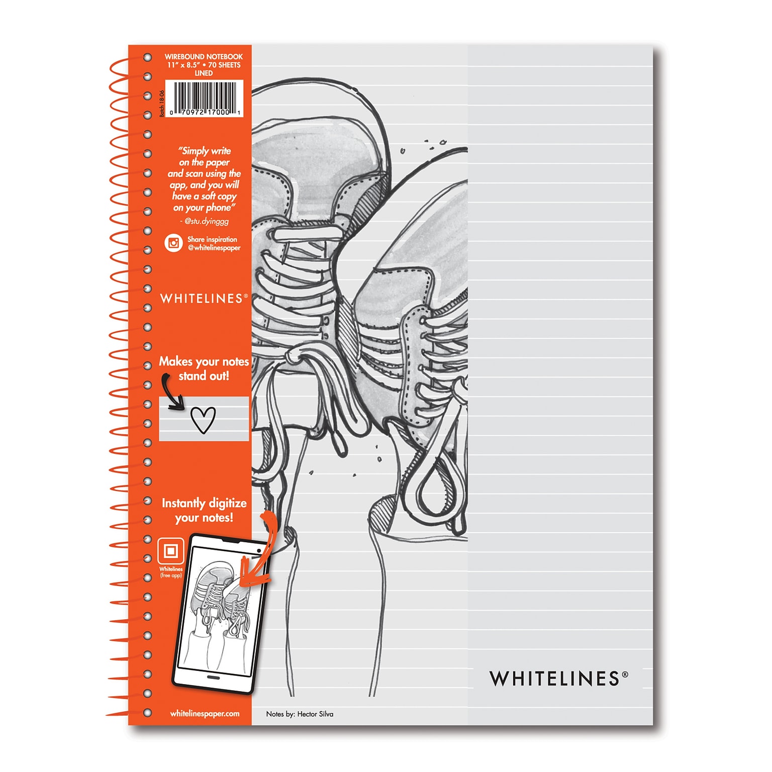 Whitelines 1-Subject Professional Notebooks, 8.5 x 11, College Ruled, 70 Sheets, White, 12/Case (17000)