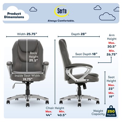 Serta Amplify Ergonomic Faux Leather Swivel Executive Chair, Light Gray (43673C)