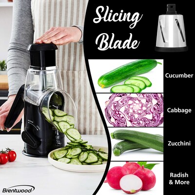 Brentwood Rotary Grater, Shredder, and Slicer with Handle and Stainless Steel Drum Blades, Black (KA-5060BK)