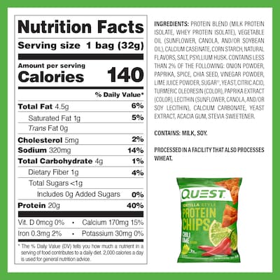 Quest Tortilla Style Protein Chip Variety Pack, Chili Lime & Nacho Cheese, 1.1 oz., 14/Pack (220-02906)