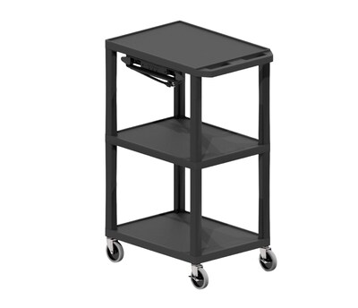 Luxor 3-Shelf Plastic/Poly Mobile Utility Cart with Swivel Wheels, Black (UCPL1E-B)