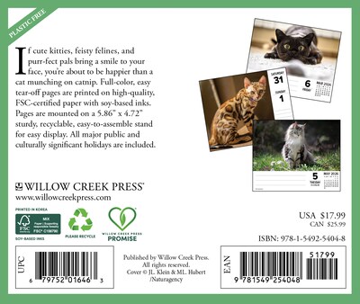 2026 Willow Creek Cats 6.2 x 5.4 Day-to-Day Calendar (54048)