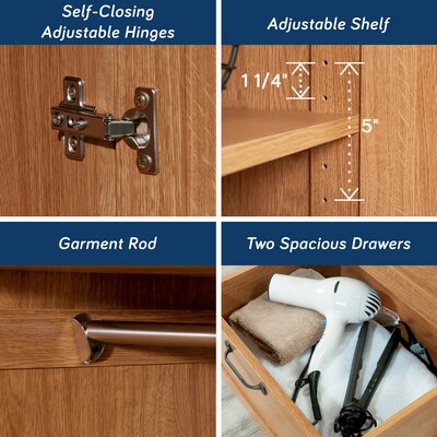 Sauder Select 71"H Storage Armoire with 4 Shelves, 2-Drawers, Highland Oak (420063)