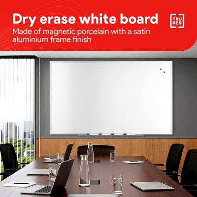 TRU RED™ Magnetic Steel Dry Erase Board, Satin Frame, 5' x 3' (TR61176)