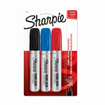 Sharpie King Size Permanent Markers, Chisel Tip, Assorted Colors, 3/Pack (1894663)