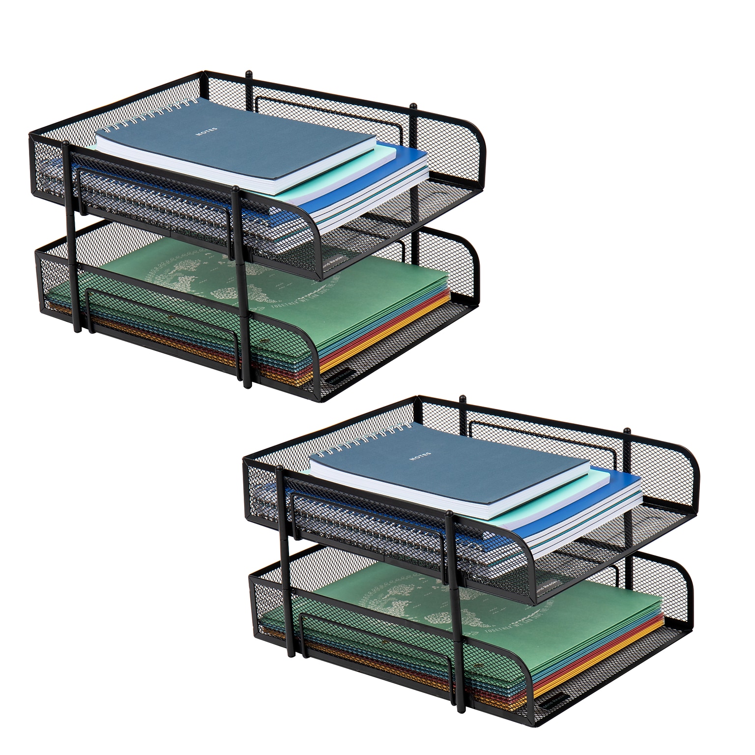 Mind Reader 2-Tier Stackable Paper Desk Tray, Metal Mesh, Black, 2/Set (2CSTACK2-BLK)