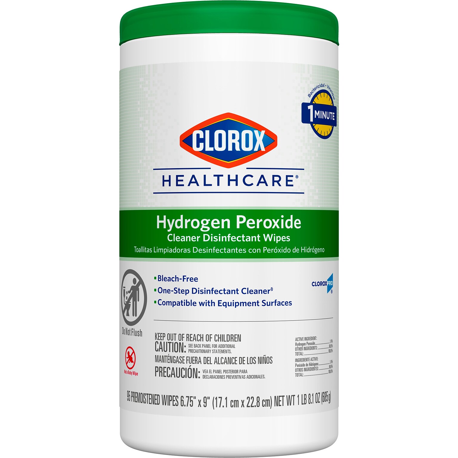 Clorox Healthcare Hydrogen Peroxide Cleaner Disinfectant Wipes, 95 Wipes/Canister (30824)