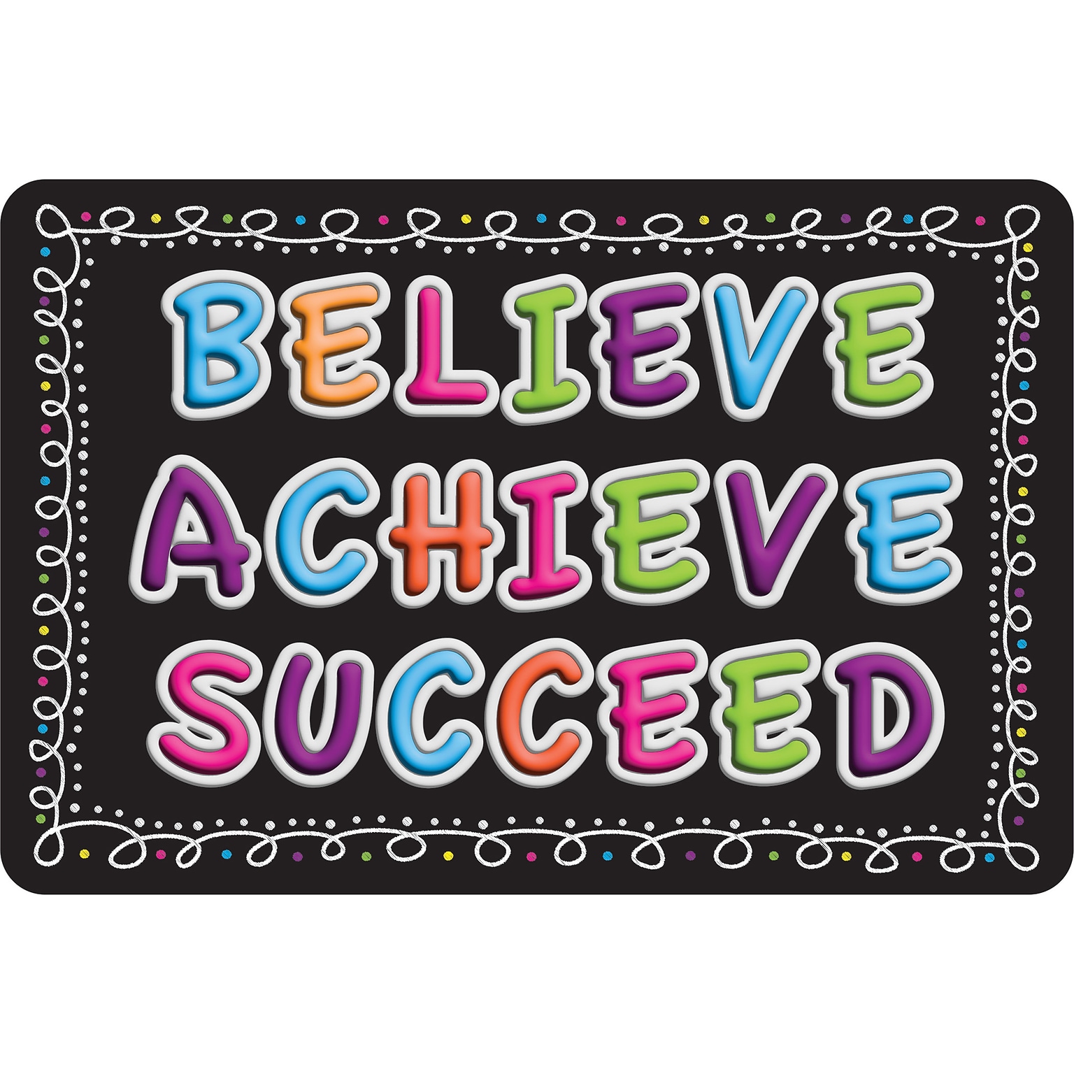 Ashley Productions The Original Fun Mat, Welcome Mat, 15.5 x 23.5, Believe, Achieve, Succeed, Chalk Loops (ASH91589)