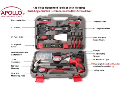 Apollo Tools Household Tool Set, 135-Piece, Gray/Red (DT0773)