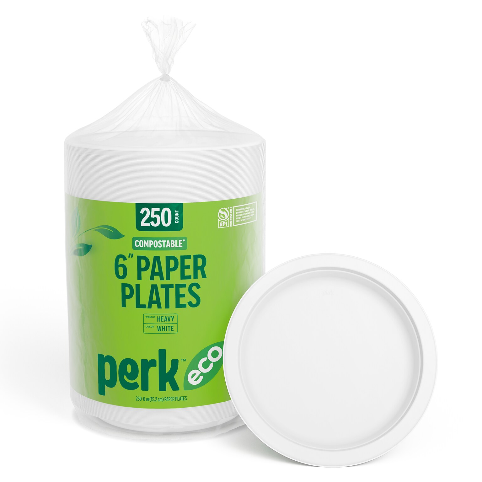 Perk™ Eco Compostable Paper Plates, 6, White, 250/Pack (PK61286)