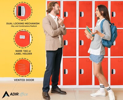 AdirOffice 72"H 3-Tier Red Storage Locker (ADI629-203-RED-DL)