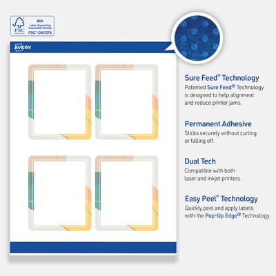 Avery Rectangle Laser/Inkjet Multipurpose Labels, 4" x 3-1/3", White, 40/Pack (19479371103)